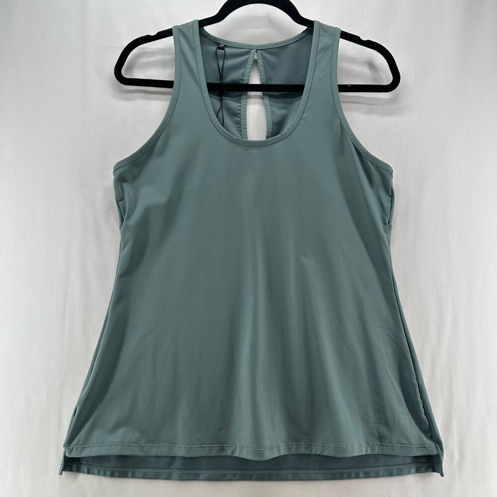 Gymshark LustreTank Top Women Sz M Scoop Neck Racerback Cut Out Stormy Turquoise
